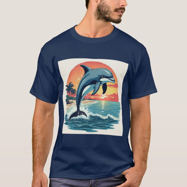 Oceanic Wonders: A Splash of Sunset : dolphin T-Shirt (Front)