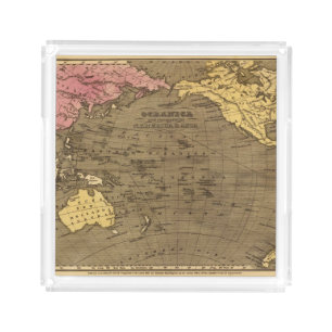 Oceanica Hand Colored Atlas Map Acrylic Tray
