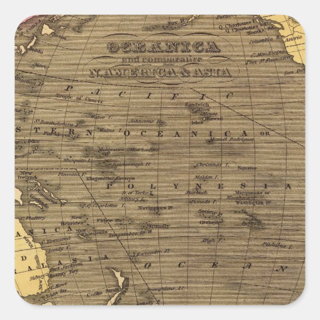 Oceanica Hand Colored Atlas Map Square Sticker (Front)