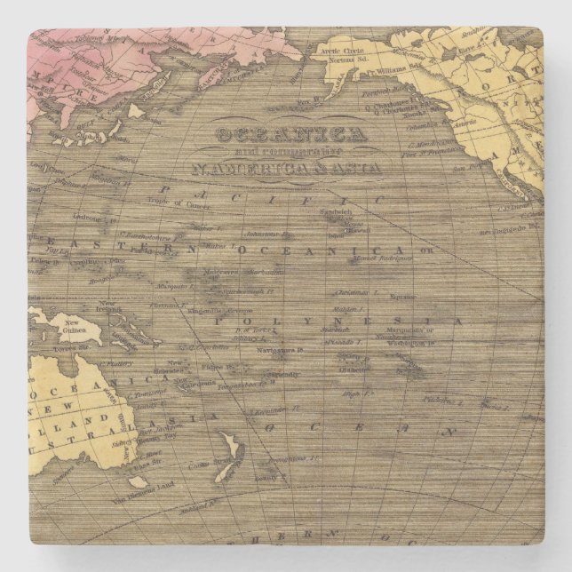 Oceanica Hand Colored Atlas Map Stone Coaster (Front)