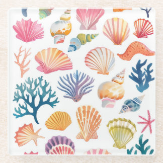 OceanModern Tropical Plant Print – Pink and Green Glass Coaster