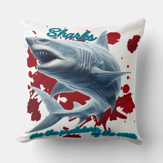 Ocean's Apex Hunter Throw Pillow (Front)