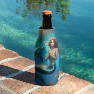 "Ocean's Dance: A Mermaid and Dolphins' Journey" Bottle Cooler