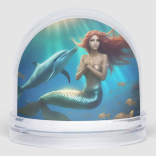"Ocean's Dance: A Mermaid and Dolphins' Journey" Snow Globe