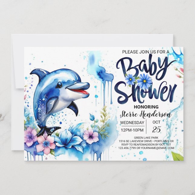 Ocean's Embrace: Dolphin Baby Shower Invitation (Front)