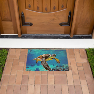 Ocean's Embrace: Sea Turtle's Journey Fiber Doormat
