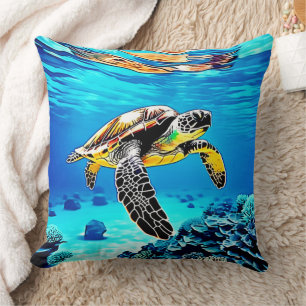 Ocean's Embrace: Sea Turtle's Journey Throw Pillow