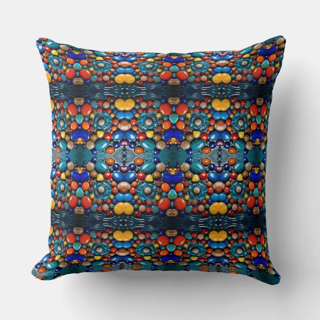 Ocean's Gem Mosaic Throw Pillow (Front)