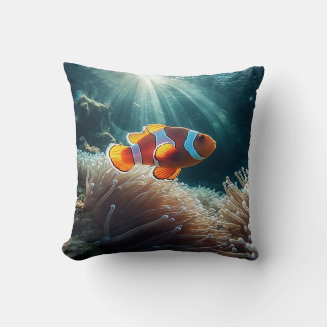 Ocean's Jewel: Clownfish Anemone  Throw Pillow (Front)