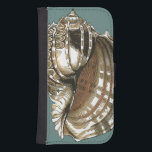 Ocean's Jewel Phone Wallet<br><div class="desc">One of the finest ocean's jewel is in this image. Find this large Conch seashell in this framed piece of modern art. This large Conch seashell image has a teal background and sepia and white shell. Get relaxed with this great piece of natural artwork.</div>