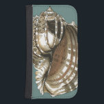 Ocean's Jewel Phone Wallet<br><div class="desc">One of the finest ocean's jewel is in this image. Find this large Conch seashell in this framed piece of modern art. This large Conch seashell image has a teal background and sepia and white shell. Get relaxed with this great piece of natural artwork.</div>