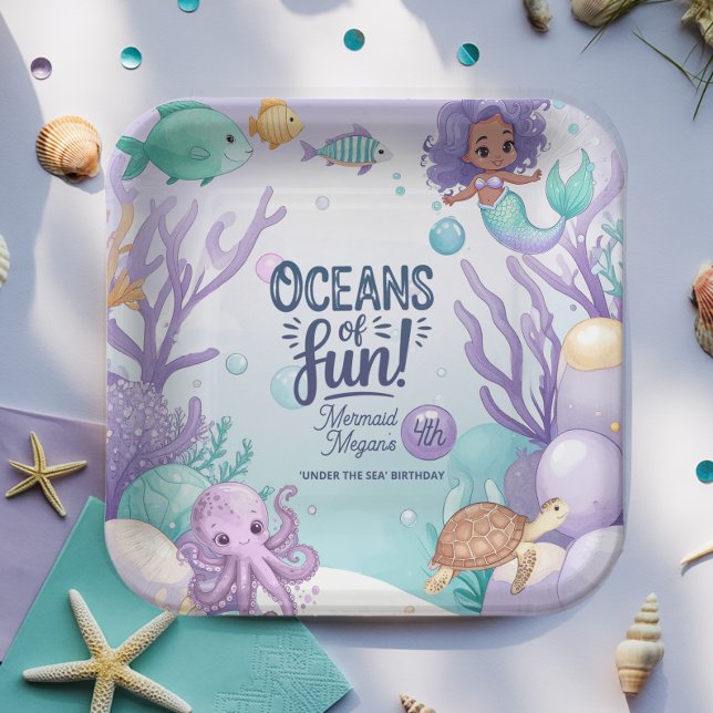 Oceans of Fun Mermaid Birthday V2 ID1142 Paper Plates (Creator Uploaded)