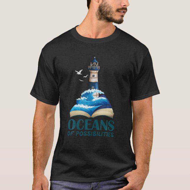 Oceans Of Possibilities Lighthouse Summer Reading T-Shirt (Front)