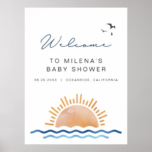 OCEANSIDE Beach Ocean Sunset Baby Shower Welcome Poster