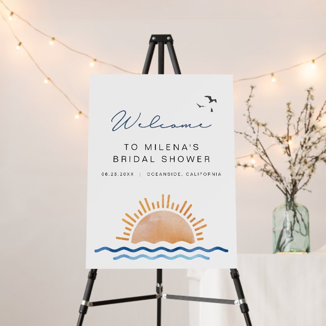 OCEANSIDE Beach Ocean Sunset Bridal Shower Welcome Foam Board (In Situ (Stand))
