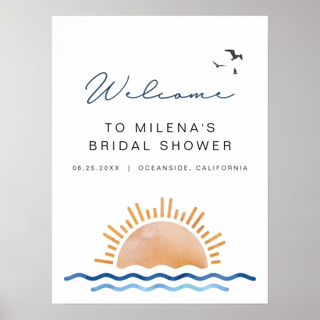 OCEANSIDE Beach Ocean Sunset Bridal Shower Welcome Poster (Front)