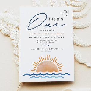 OCEANSIDE Beach Sunset First Birthday Party Invitation