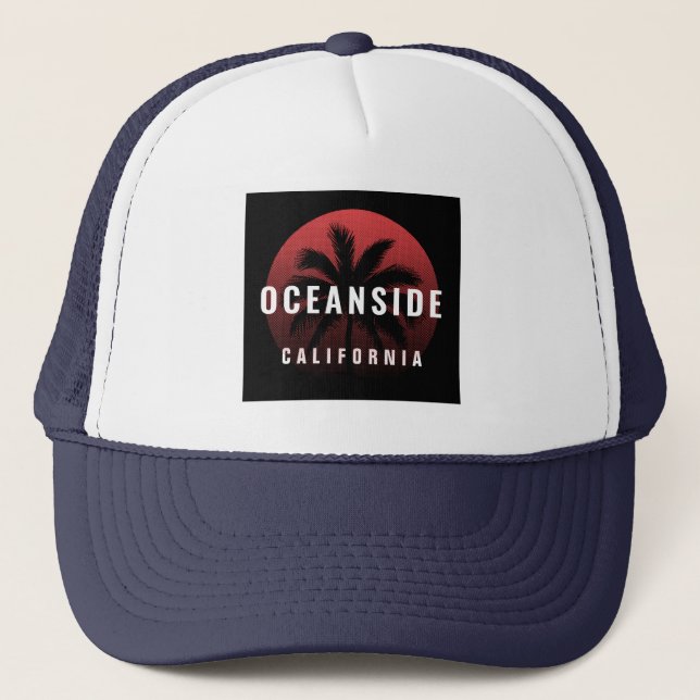 Oceanside California Beach Custom Name Trucker Hat (Front)