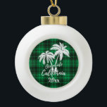 Oceanside California Beach Palm Tree Green Plaid Ceramic Ball Christmas Ornament<br><div class="desc">Oceanside Beach California Beach Palm Tree Green Plaid Ornament</div>