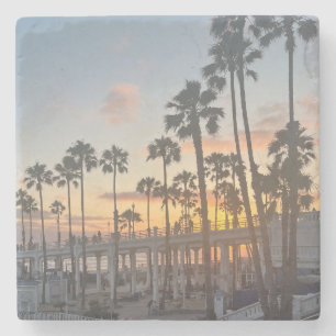 Oceanside California Orange Sunset Beach Boardwalk Stone Coaster