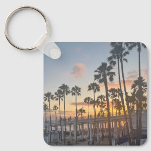 Oceanside California Orange Sunset Palm Trees Keychain