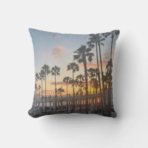 Oceanside California Orange Sunset Palm Trees Throw Pillow