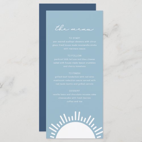 OCEANSIDE Dusty Light Blue Sun Ocean Themed Menu