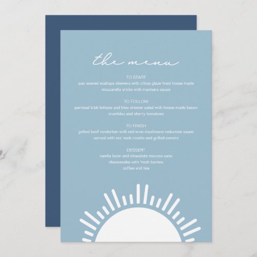 OCEANSIDE Light Blue Sun Ocean Themed Menu