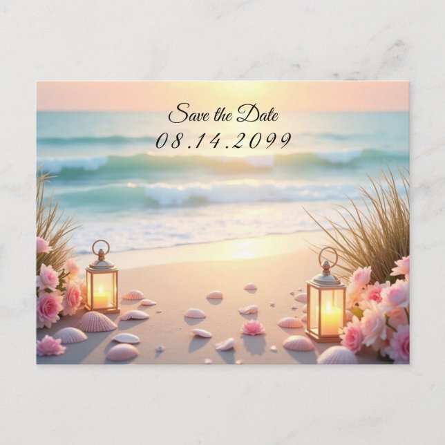 Oceanside Romance Beneath Coastal Light Announcement Postcard (Front)