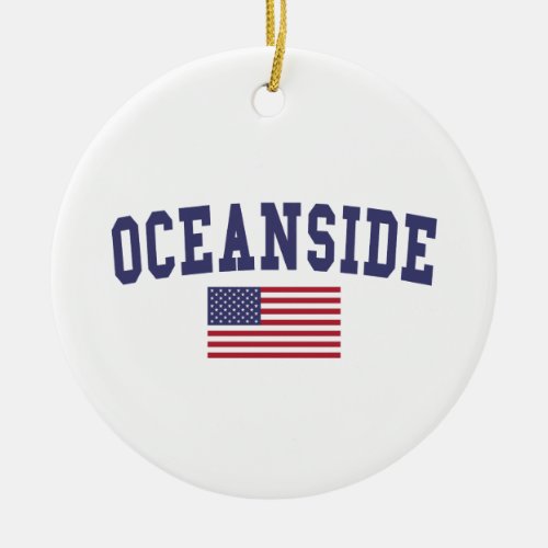 Oceanside US Flag Ceramic Ornament