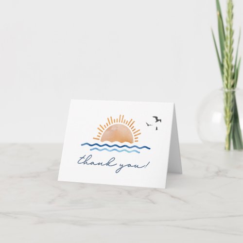 OCEANSIDE Watercolor Beach Ocean Sunset Birds Thank You Card