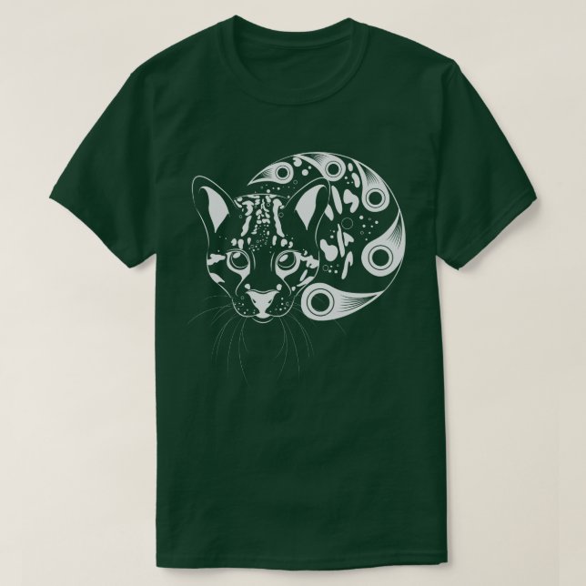 Ocelot Big Cat Ink Art T-Shirt (Design Front)