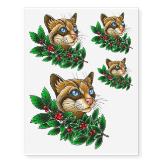 Ocelot Cat's Berries (neotraditional) Temporary Tattoos