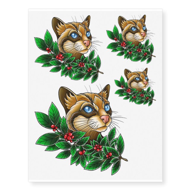 Ocelot Cat's Berries (neotraditional) Temporary Tattoos (Front)