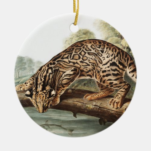 Ocelot Leopard Cat Felis pardalis Illustration Ceramic Ornament