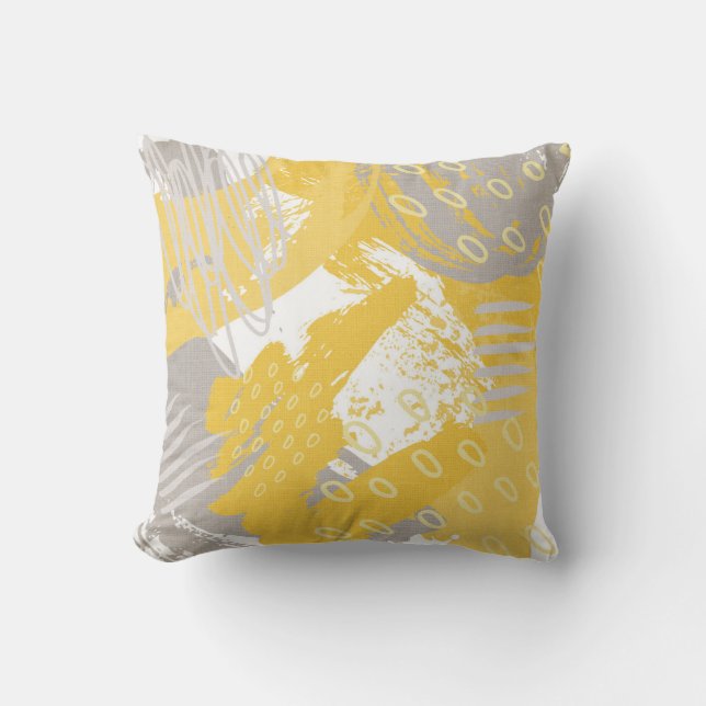 Ocher gray abstract print throw pillow (Front)