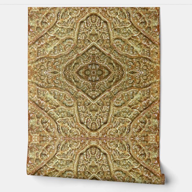 Ocher Organic abstract pattern vinyl wallpaper (Unrolling)
