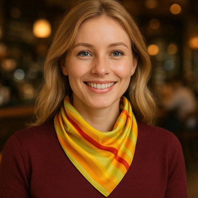 Ocher Red Green Striped Pattern Bandana (Colorful bandana featuring a striped pattern in green, yellow, orange and red)