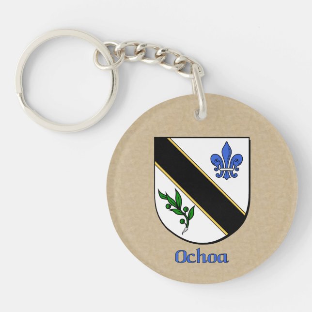 Ochoa Historical Shield with Flag of Spain Keychain (Front)