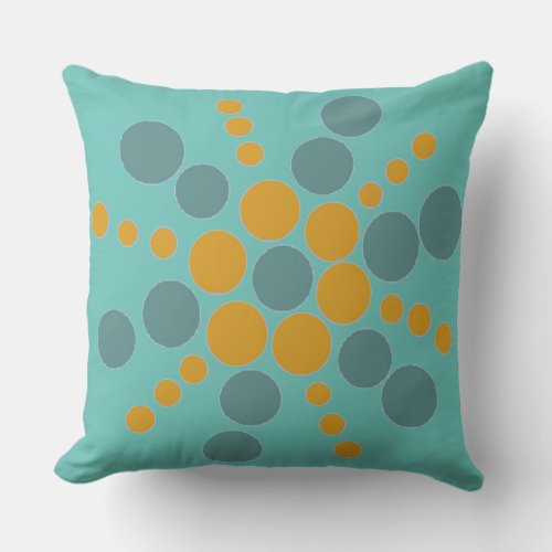 Ochre and blue dotted star on teal throw pillow