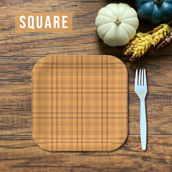 Ochre And Brown Tartan Pattern Fall Paper Plate by ArianeC at Zazzle
