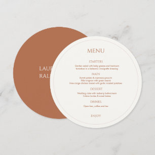 Ochre and Ivory Monogrammed Round Wedding Menu