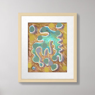 Ochre and teal abstract drawing by Kim Krech Framed Art
