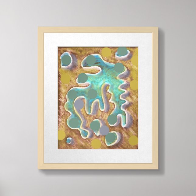 Ochre and teal abstract drawing by Kim Krech Framed Art (Framed Front)