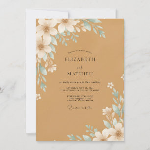 Ochre Aqua Blossom Wedding Invitation