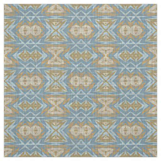 Ochre Beige Teal Blue Eclectic Ethnic Look Fabric