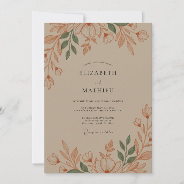Ochre Blossom Rustic Wedding Invitation (Front)
