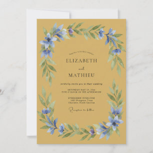 Ochre Blue Floral Flourish Wedding Invitation