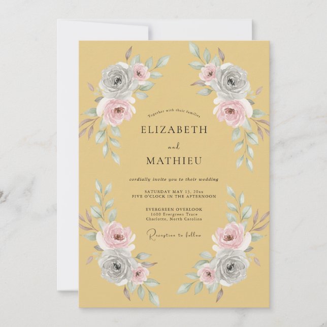 Ochre Blush Floral Flourish Wedding Invitation (Front)