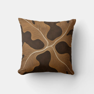 Ochre Branching Leaves Dark Brown Throw Pillow
